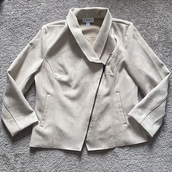 Carmen Marc Valvo Faux Suede Drape Moto Jacket! - Picture 3 of 13